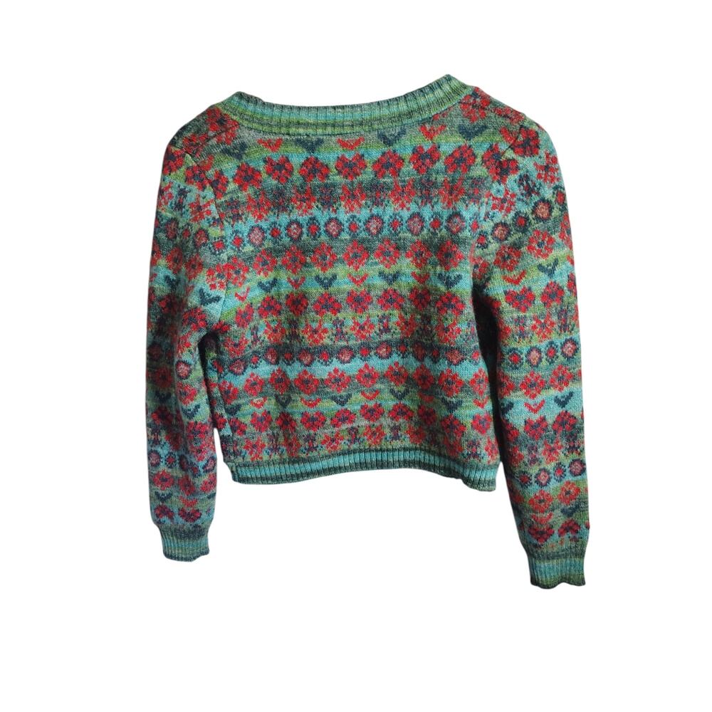 Souk + Sepia Cropped Floral Fair Isle Cardigan Sweater Boho Cottagecore
Green M - Picture 3 of 4
